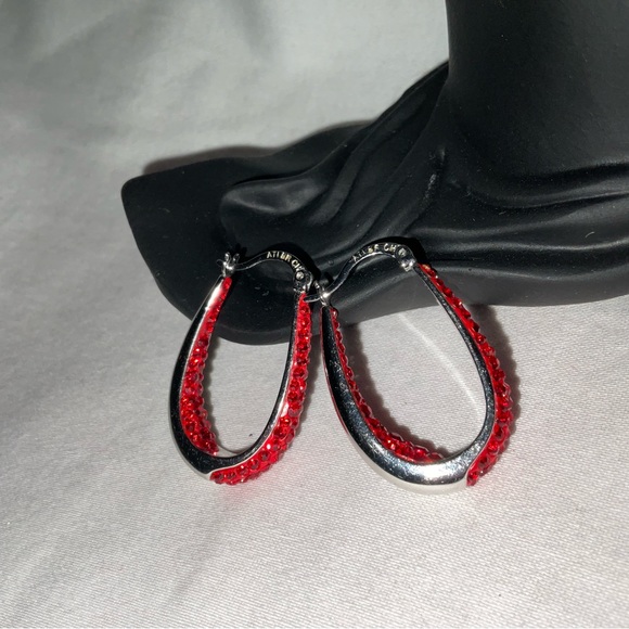 Earrings, Red Crystal and Silver Colored Fashion Jewelry - Picture 5 of 6